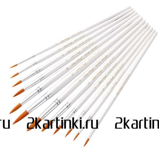 Тип товара Коробка 240 шт.: Набор круглых нейлоновых кистей для рисования «Две картинки» (12 шт.) белые