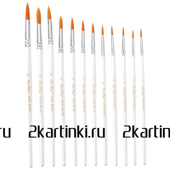 Тип товара Коробка 240 шт.: Набор круглых нейлоновых кистей для рисования «Две картинки» (12 шт.) белые