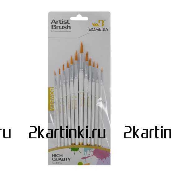 Тип товара Коробка 240 шт.: Набор круглых нейлоновых кистей для рисования «Две картинки» (12 шт.) белые