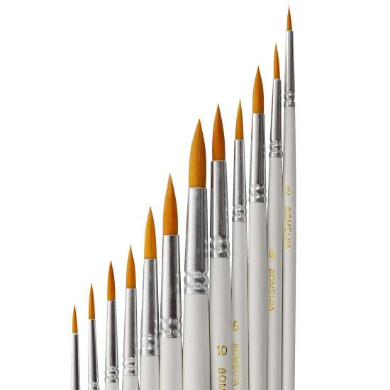 Тип товара Коробка 240 шт.: Набор круглых нейлоновых кистей для рисования «Две картинки» (12 шт.) белые