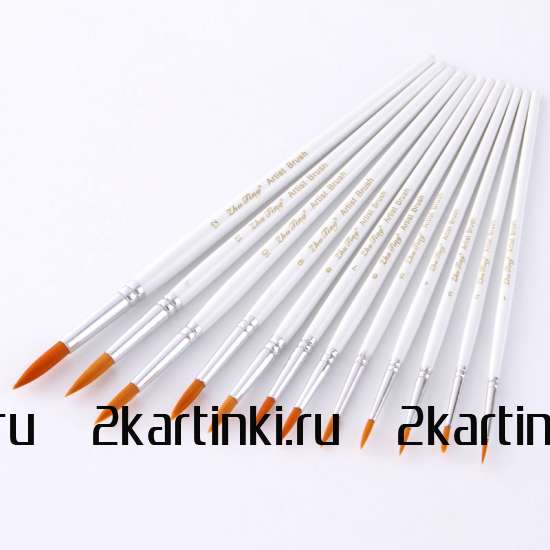 Тип товара Коробка 240 шт.: Набор круглых нейлоновых кистей для рисования «Две картинки» (12 шт.) белые