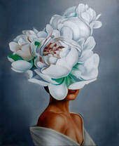 Девушка и белые пионы в мечтах