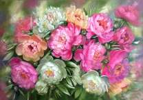 Большой букет цветущих пионов