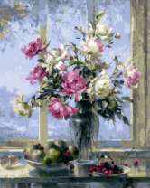 Летний натюрморт с пионами, фруктами и ягодами