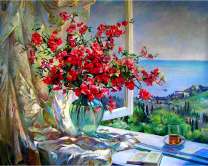 Милые цветочки сакуры в вазе на окне