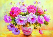 Букет пионов в цветной вазе