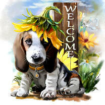 Щенок и подсолнух