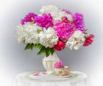 Пионы и чашечка чая