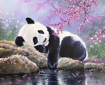 Панда спит под цветущей сакурой