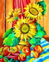 Натюрморт с подсолнухами и яблоками