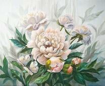 Нежный куст белых пионов