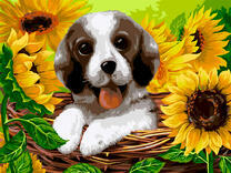 Щеночек в подсолнухах