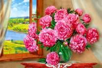 Пушистые пионы у окна