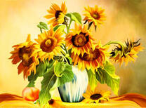 Букет спелых подсолнухов в вазе