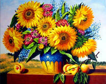 Большой букет с подсолнухами и абрикосы