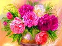 Розовые и белый пион в вазе